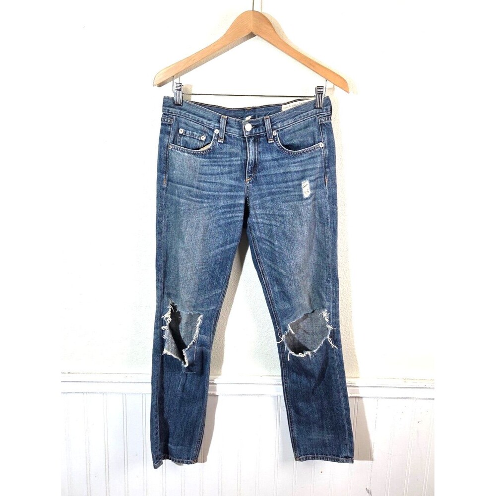 rag & bone Boyfriend Jeans Womens 24 Buckley Blue Distressed Ripped Knee Cotton